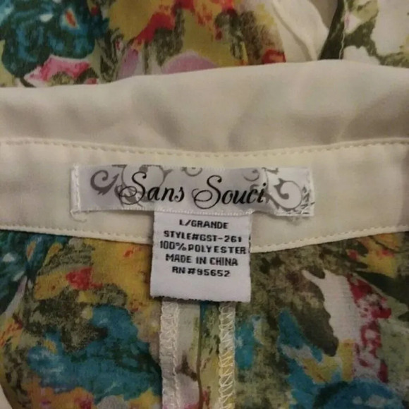 SAN SOUCI WOMEN'S Cream SLEEVELESS Hi-Lo Button Down BLOUSE SIZE LARGE TWO TONE - Picture 6 of 6